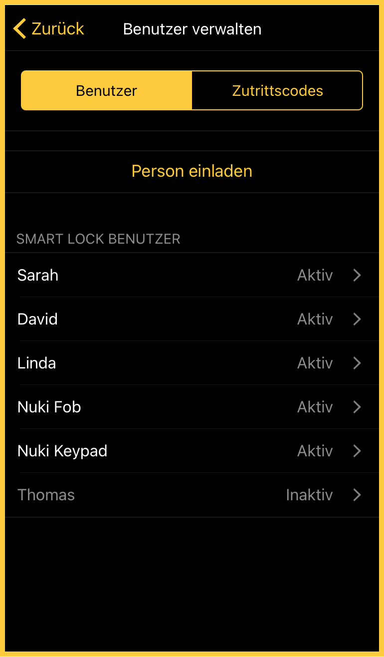 Nuki App Benutzer verwalten